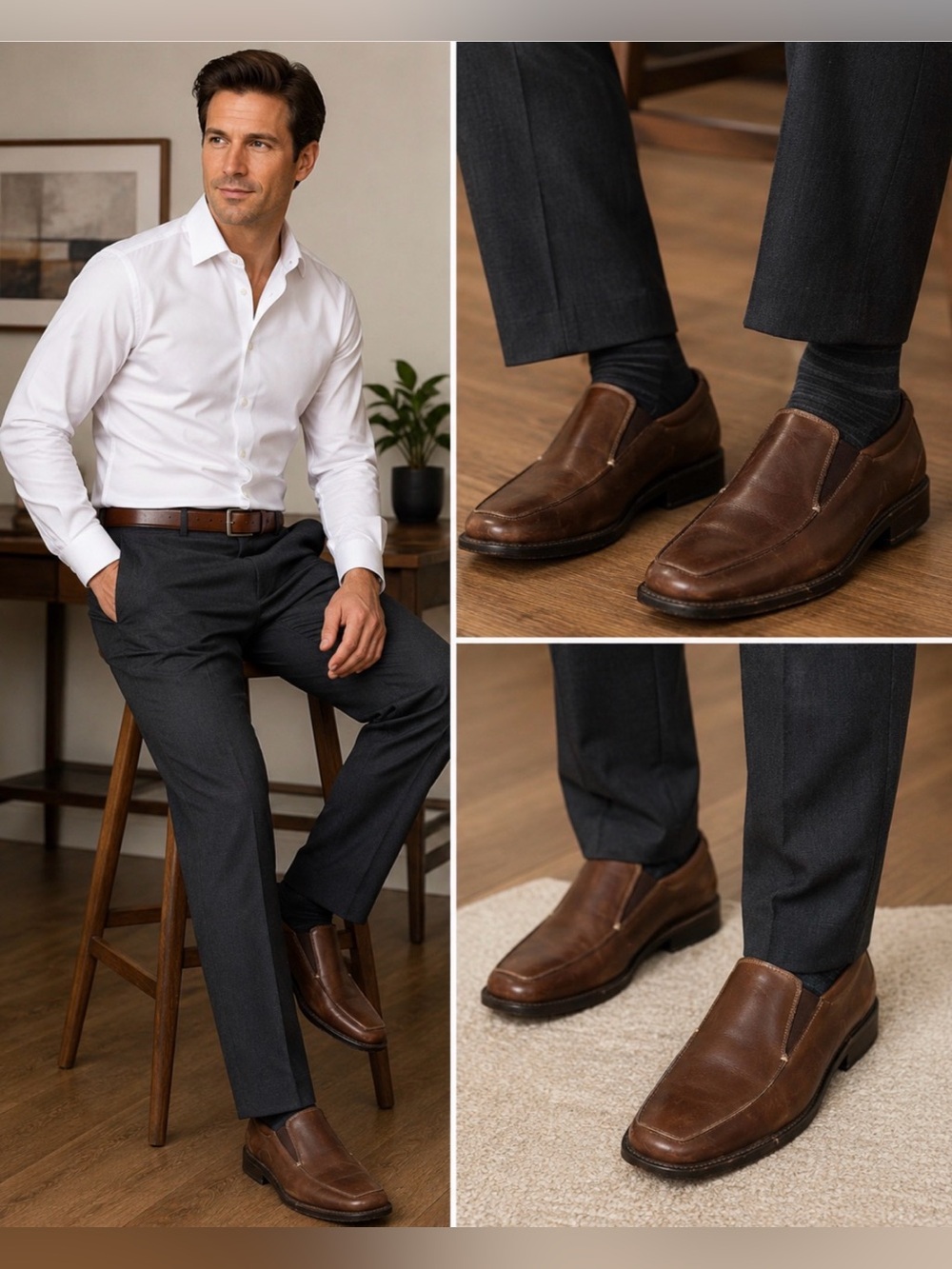 Gordon Rush Brown Leather Slip On Dress Loafers Mens Size 11